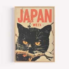 Retro Japanese Black Cat