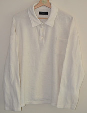Mens All Saints Eris Cream L/S Polo Shirt Size Medium, Organic Cotton