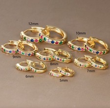 18ct Gold Plated 925 Sterling Silver Multicolour Crystal Huggie Hoop Earrings