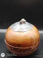 Vintage Round Mango Wooden Trinket Box With Silver Mini Bells & Flower Soap