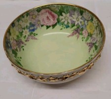 Wedgewood Embossed   Queensware Green on White Large Fruit Bowl Gilded See Image