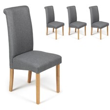 4 Dining Chairs Grey Marl Fabric Scroll Top Padded Seat Dining Kitchen Roma