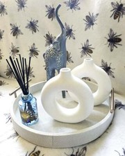 Faux Ivory Shagreen Round Tray With Handles Decorative Home Large Medium