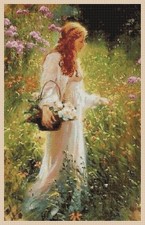 Lady and Flowers Counted Cross