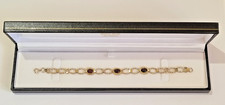 9ct 375 yellow GOLD GARNET BRACELET 3 deep red gemstones fancy chain link 7"