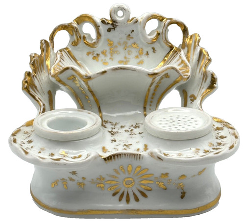 Porcelain inkwell stand - stand, sand