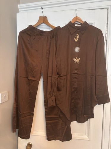 Brown satin trouser - satin,