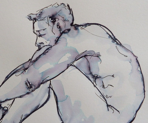 Ink drawing male nude - male, a