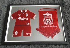 Liverpool Fc Memorabilia  - CARLSBERG  LIVERPOOL MINI KIT + MINI PENNANT FRAMED