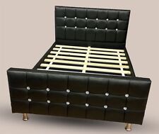 3FT Black Crystal Faux Leather Bed Single Bed Diamante Crystals
