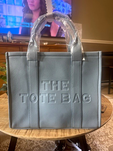 Pale blue faux leather handbag - pale,