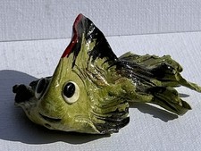 Vintage Miniature Art Pottery Fantail Fish Green