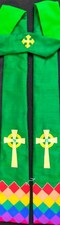 NEW Handmade green silk  clergy stole with Celtic crosses
