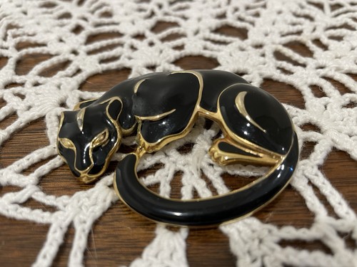 Vintage black panther brooch - panther,