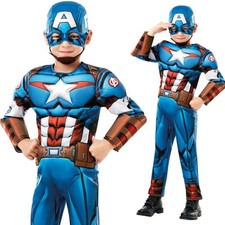 Boys Deluxe Captain America Costume Marvel Avengers Superhero Child Fancy Dress