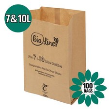 7L & 10L - 100 x Paper Compostable Brown Caddy Food Waste Bin Liners/Bin Bags