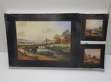 VINTAGE MANOR-CRAFT PLACE MATS TABLE MATS COUNTRY VIEVS 6 MATS & COASTERS SET