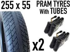2x Pram Tyres + Tubes - 255 x
