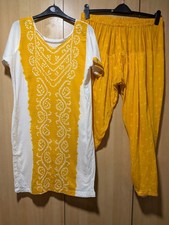 Bandhani Indian salwar kameez UK size 12 mango orange white 100% cotton patiala