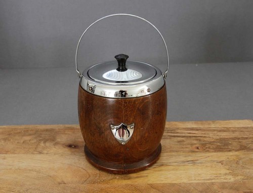 Vintage oak biscuit barrel - oak,