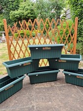 6 Green Plastic Trough Planters & Free Standing Wooden Expanding Trellis Divider