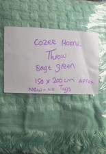 COZEE HOME LIGHT WEIGHT TEXTURED THROW WITH FRINGE DETAIL Sage Green 150x200cm