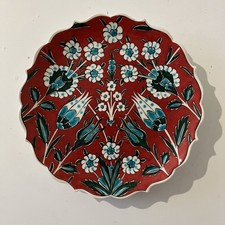 Iznik Floral Hand Painted Turkish Kutahya Plate  19cm Red Blue Floral