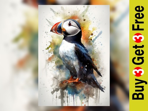Puffin watercolor painting - puffin,