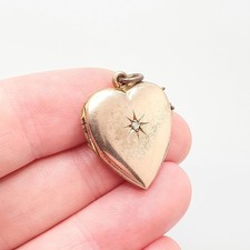 Antique Rolled Gold Diamond Heart Locket Necklace Victorian Rose Gold Filled