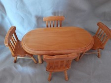 Dollshouse Table and Four Chairs 1/12th Scale Pine Effect Miniature Furniture