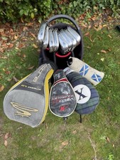 FULL LEFT HAND CALLAWAY / CLEVELAND / COBRA SET WITH JAGUAR E-TYPE STAND BAG.