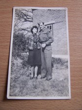 Military Vintage RP Postcard Soldier in Uniform & Woman in Garden
