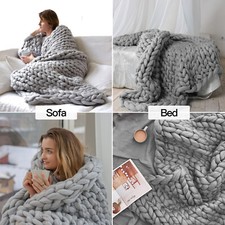 Chunky Knit Blanket Elastic Thick Yarn Handmade Throw Blankets for Sofa, Bed,RV