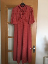 Vintage 1930 1940s Style Red Polka Dot Spot Day Tea Dress Pussy Bow Size 12 Next