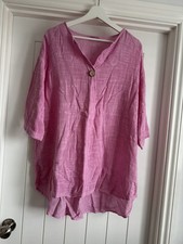 PINK LAGENLOOK TUNIC TOP COTTON ONE SIZE 18 20 22