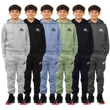 Boys Tracksuit Kids Plain Hooded Jogging Bottoms And Hoodie Set Ages 5-13 Years