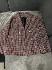 Women’s Checked Tweed Blazer – Size M – Double Breasted – Red, Black & White