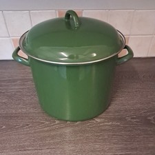 Vintage Green Enamel Stock Casserole Stew Cooking Pot - Very Large