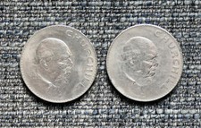  2x 1965 Queen Elizabeth Winston Churchill British Crown Commemorative Coins x2
