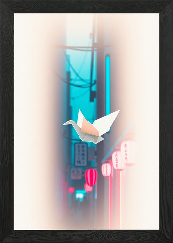 Origami crane flying - origami, through