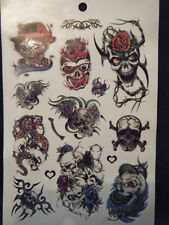 1x SHEET BLACK MENS BOYS SCARY SKULL HALLOWEEN GOTH 6 DESIGNS TEMPORARY TATTOOS