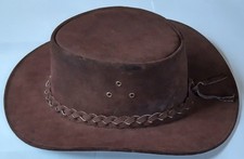 Australian Western Style Brown Suede Leather Cowboy Aussie Bush Hat Chin Strap