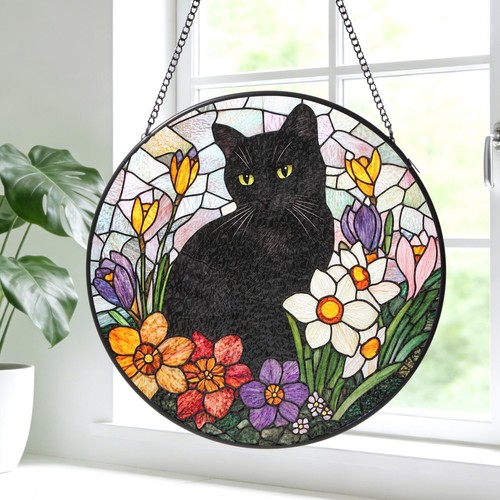 Black cat stained - cat, glass