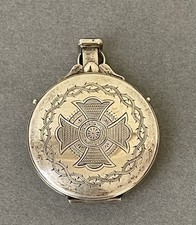 Antique COMMUNION PYX BOX Pocket Watch Style STERLING SILVER Gilded Inside 1.6”
