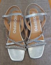 Beautiful Gioseppo Womens Silver Leather Lined Evening Sandals 2" Heel Size 40
