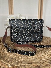 Yoshi black floral leather satchel shoulder cross body bag