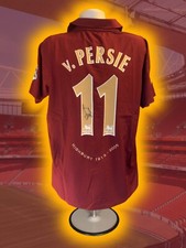 Hand Signed ROBIN VAN PERSIE Arsenal Retro Home Shirt Very Rare - Proof