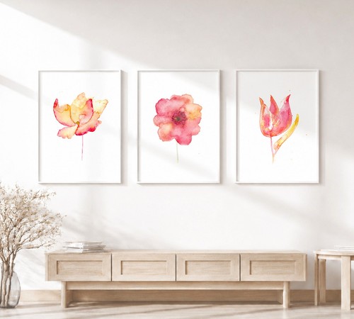 Watercolor flower wall art set - art,