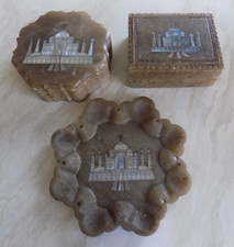 Soap Stone Taj Mahal India Theme 2 x Trinket Boxes & Soap Dish