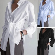 Women Lace Up Wrap Shirt Long